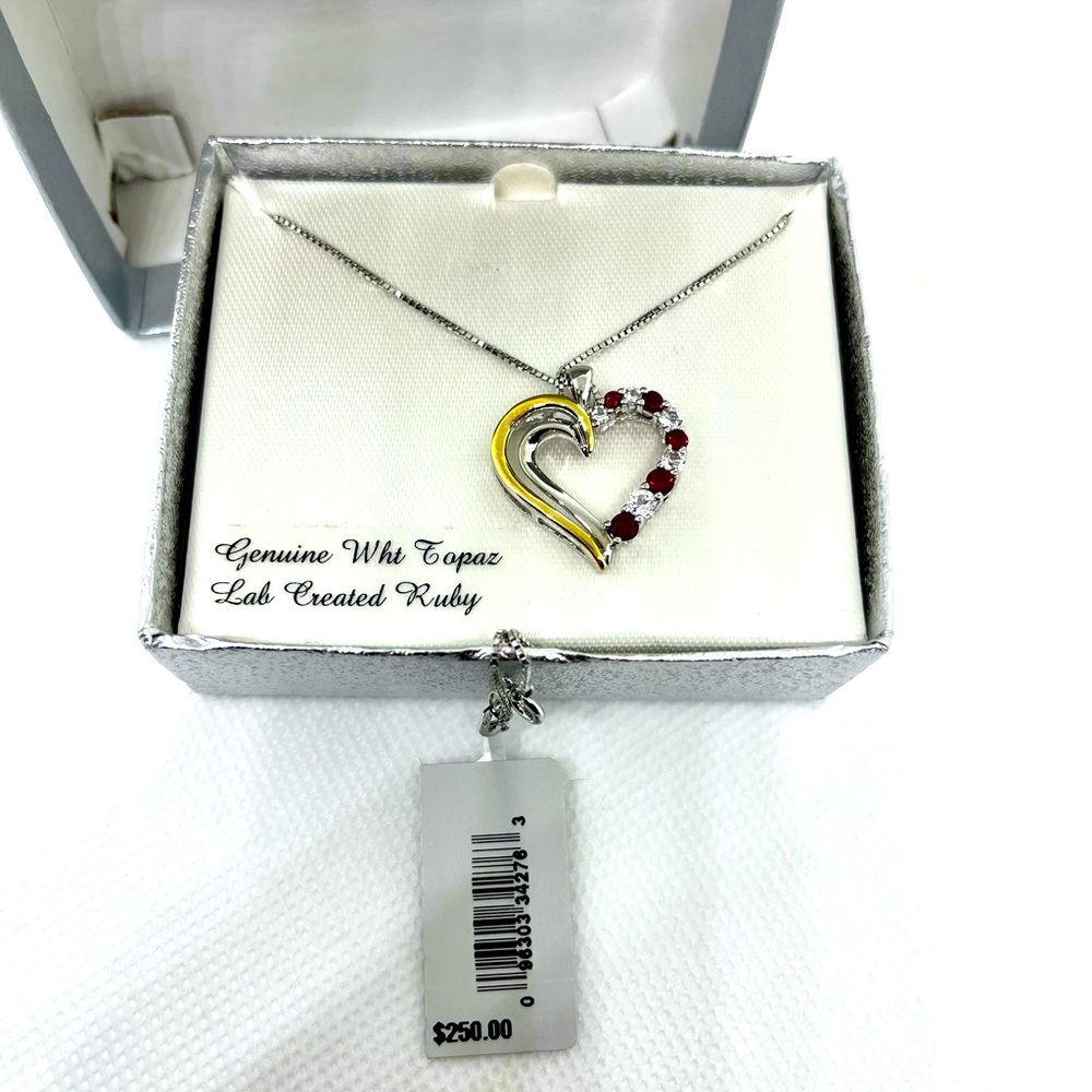 White topaz and Ruby heart necklace